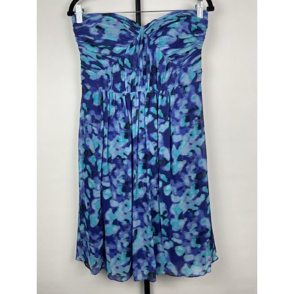 Banana Republic Blue Chiffon‎ 100% Silk Sweetheart Neck Strapless Dress Size 8